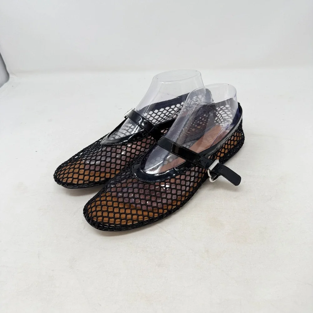 Unbranded Mesh Mary Jane Flats Black 8.5 Fishnet Patent‎ Trim Buckle Strap Chic